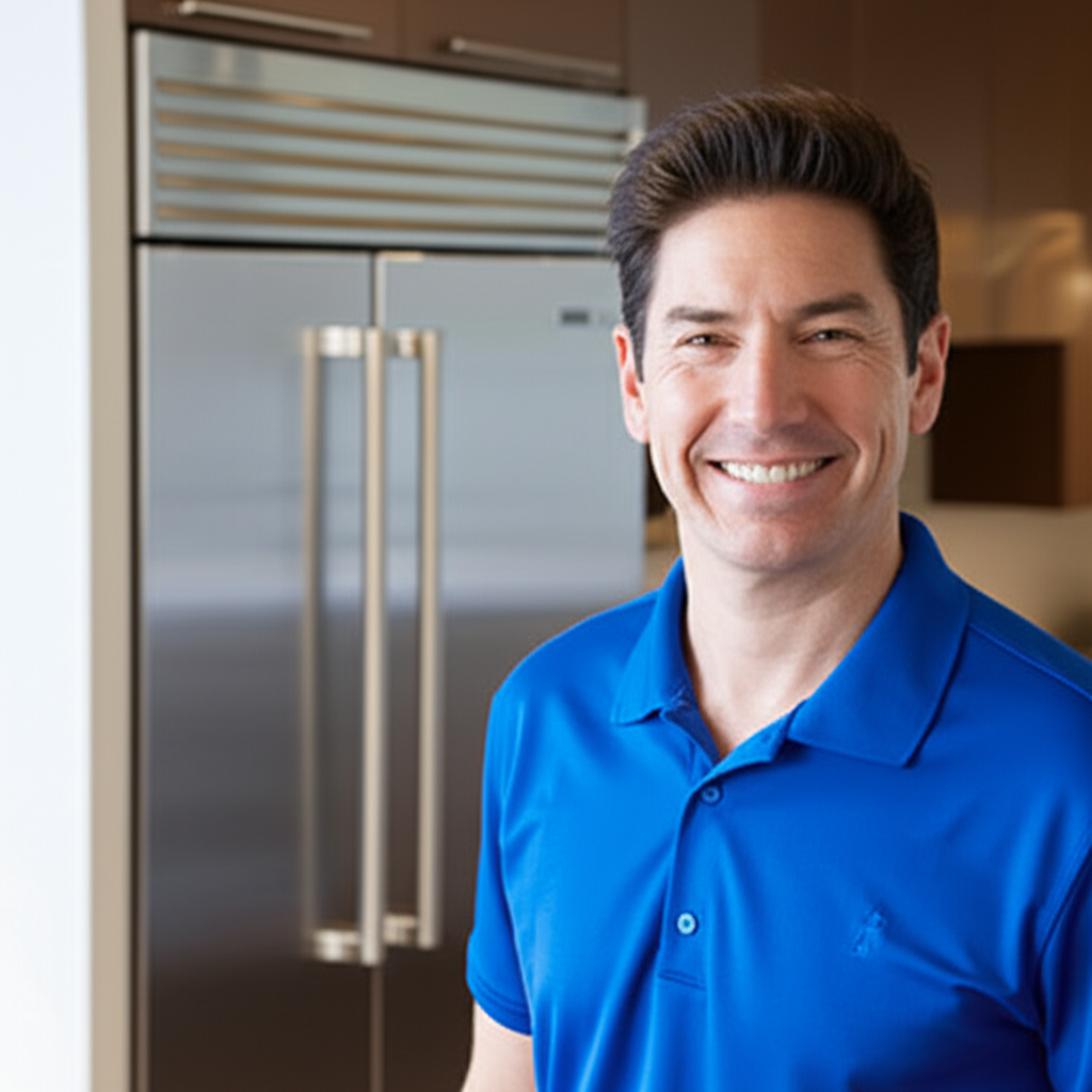 Satisfied customer with repaired appliance